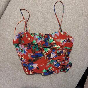 Zara red floral corset bustier boning crop top